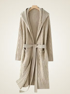 LanlyCashmere Women's Hooded Cable Knit Cashmere Cardigan Coat