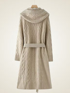 LanlyCashmere Women's Hooded Cable Knit Cashmere Cardigan Coat