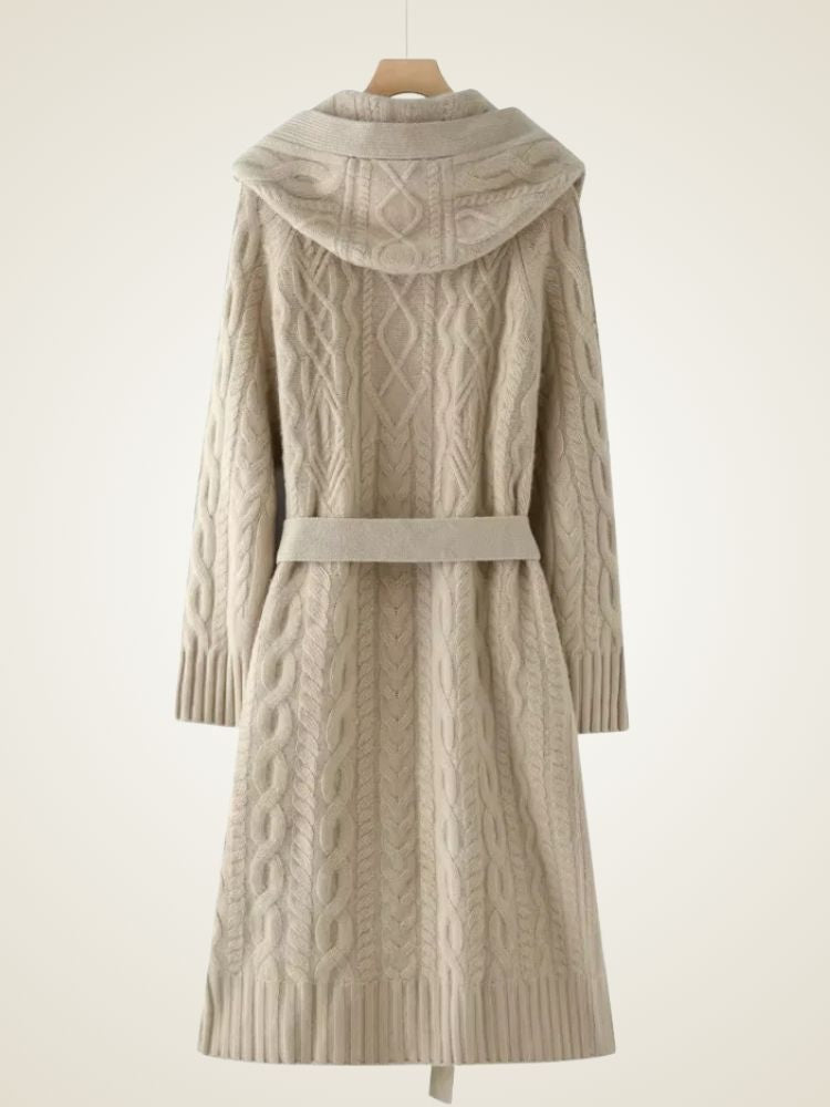 LanlyCashmere Women's Hooded Cable Knit Cashmere Cardigan Coat