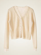 LanlyCashmere Women's Lace Trim Cashmere Cardigan V Neck Knit