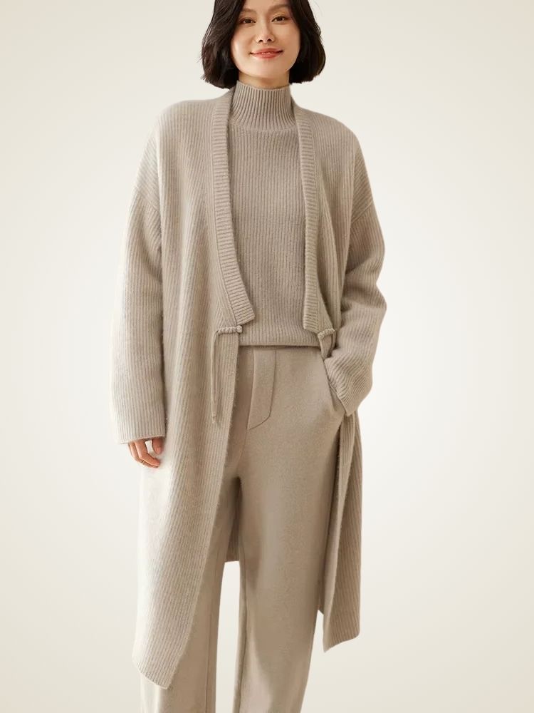 LanlyCashmere Women's Long Cashmere Cardigan Open Front Knit