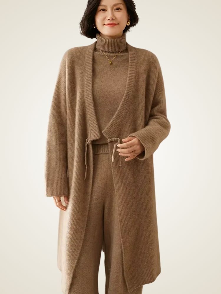 LanlyCashmere Women's Long Cashmere Cardigan Open Front Knit