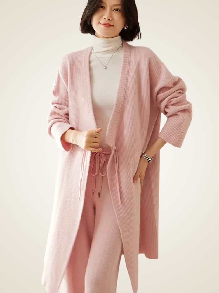 LanlyCashmere Women's Long Cashmere Cardigan Open Front Knit