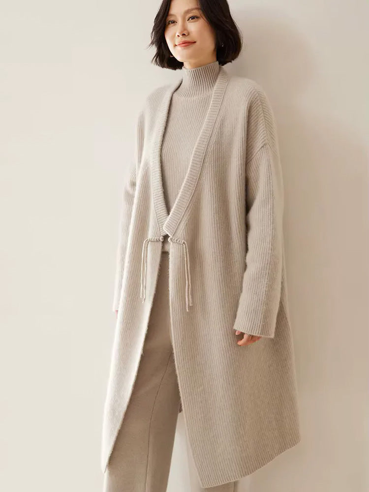 LanlyCashmere Women's Long Cashmere Cardigan Open Front Knit