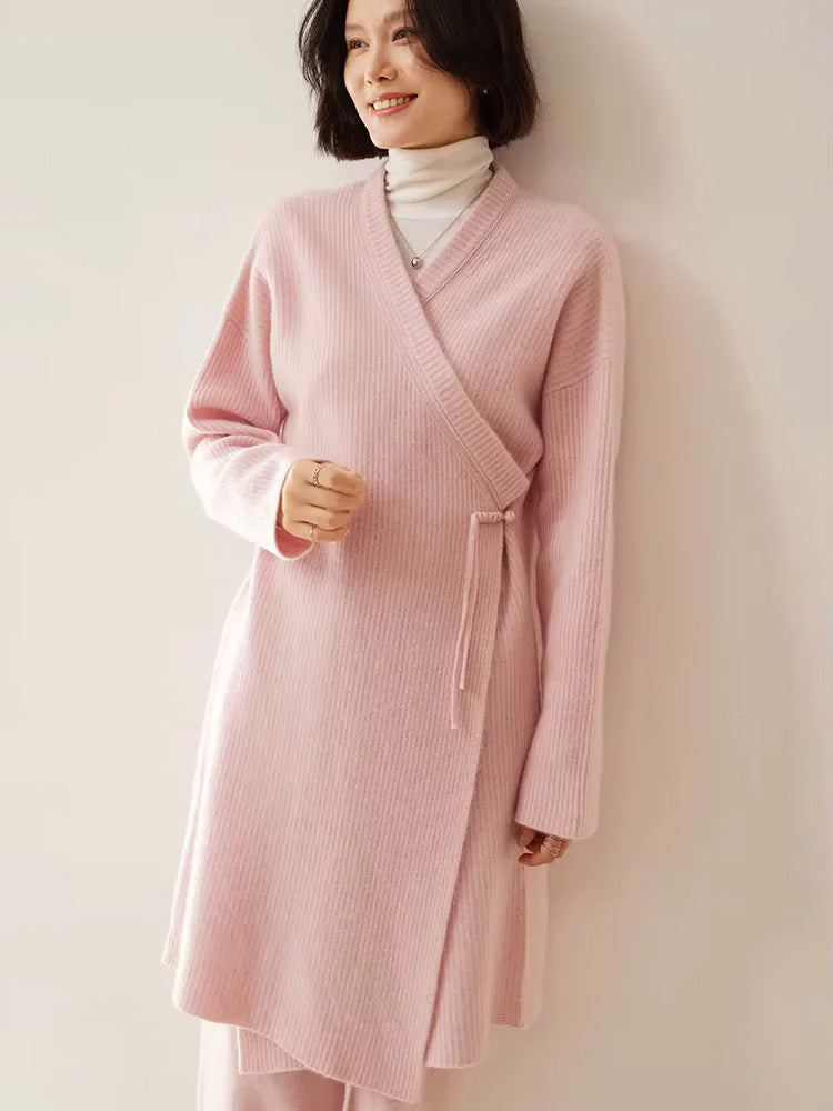 LanlyCashmere Women's Long Cashmere Cardigan Open Front Knit
