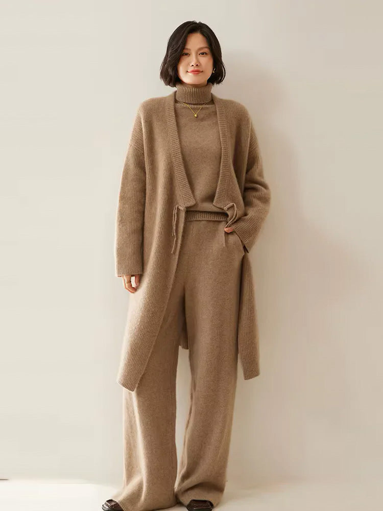 LanlyCashmere Women's Long Cashmere Cardigan Open Front Knit