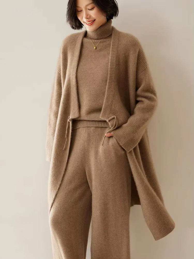 LanlyCashmere Women's Long Cashmere Cardigan Open Front Knit