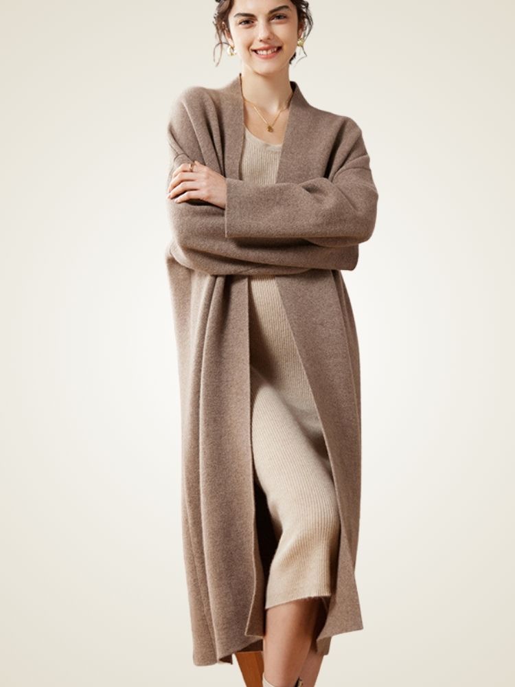 LanlyCashmere Women’s Long Cashmere Cardigan – Open Front Knit Coatigan