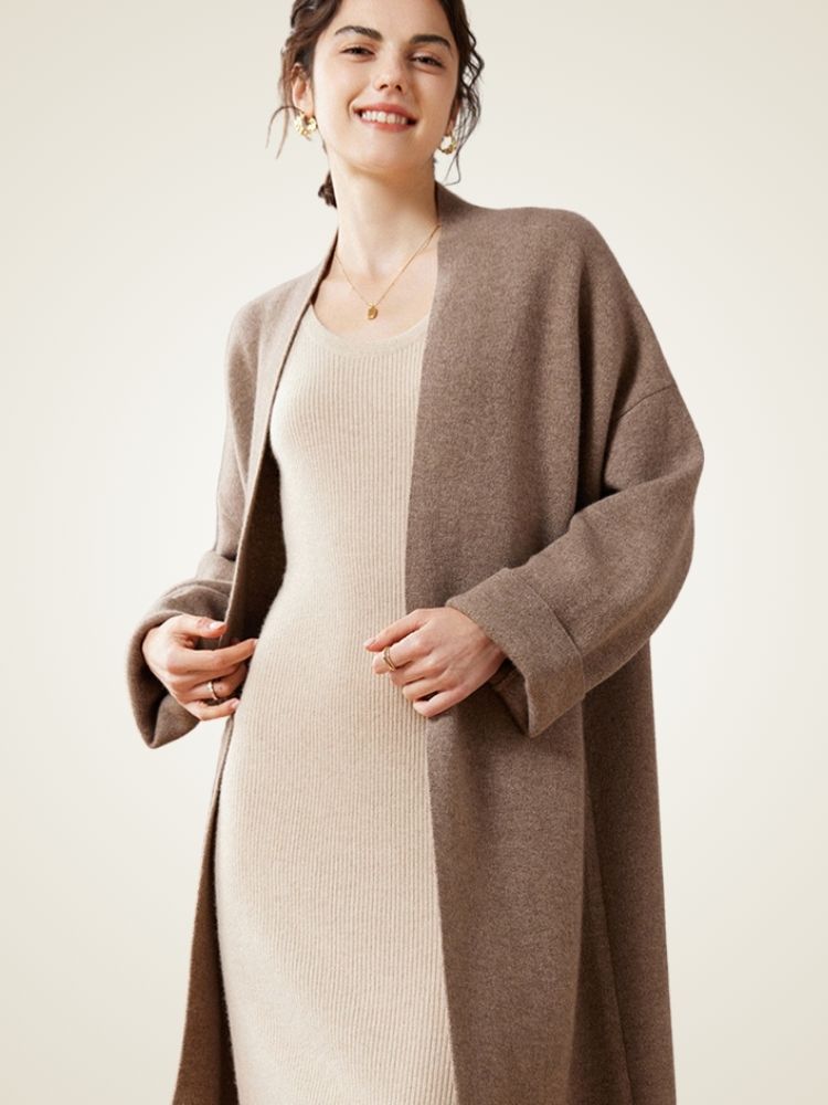 LanlyCashmere Women’s Long Cashmere Cardigan – Open Front Knit Coatigan