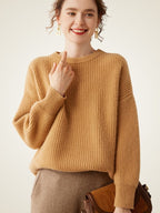 LanlyCashmere Women’s Ribbed Cashmere Sweater – Relaxed Fit Crewneck Knit