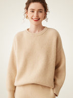 LanlyCashmere Women’s Ribbed Cashmere Sweater – Relaxed Fit Crewneck Knit