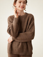 LanlyCashmere Women’s Ribbed Cashmere Sweater – Relaxed Fit Crewneck Knit