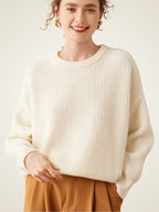 LanlyCashmere Women’s Ribbed Cashmere Sweater – Relaxed Fit Crewneck Knit