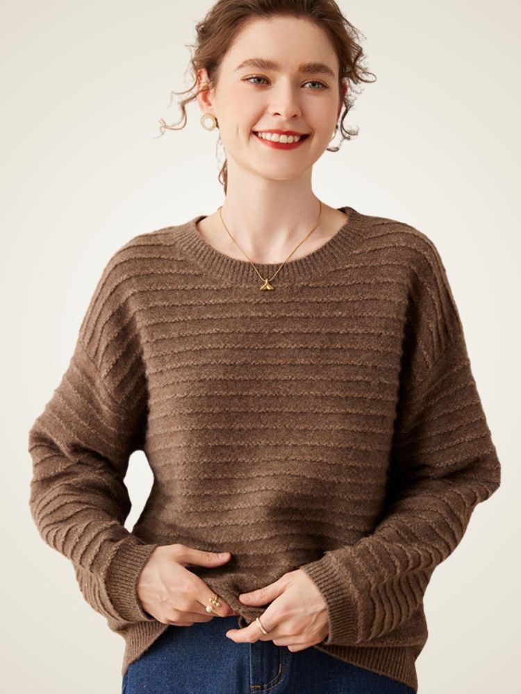 LanlyCashmere Women’s Striped Cashmere Jumper – Soft Lightweight Knit Sweater
