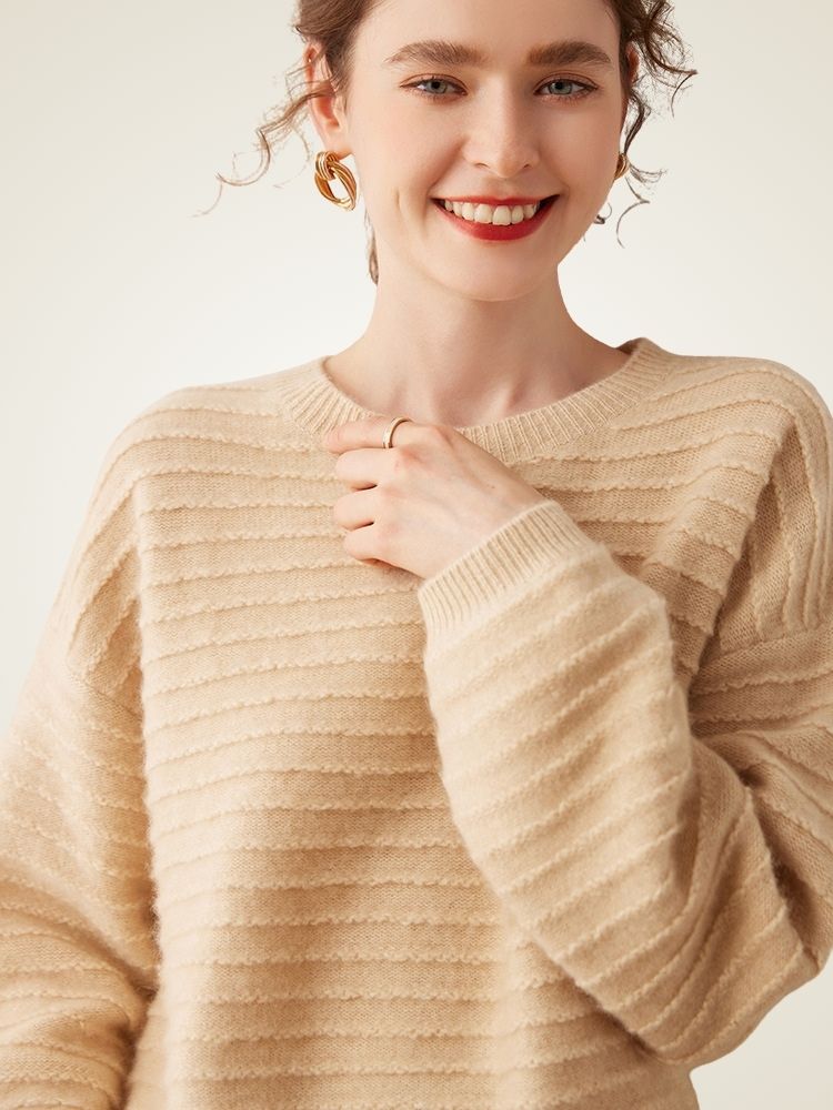 LanlyCashmere Women’s Striped Cashmere Jumper – Soft Lightweight Knit Sweater