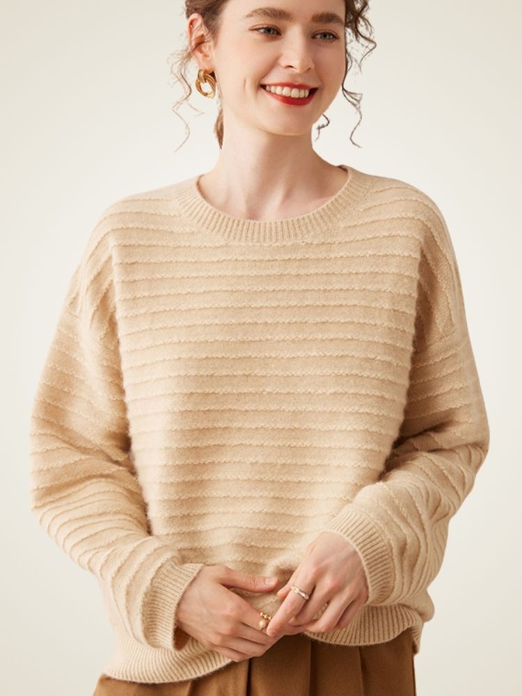 LanlyCashmere Women’s Striped Cashmere Jumper – Soft Lightweight Knit Sweater
