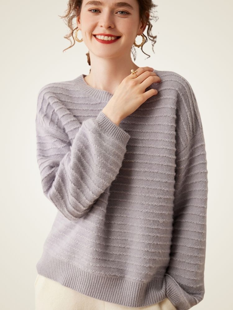 LanlyCashmere Women’s Striped Cashmere Jumper – Soft Lightweight Knit Sweater