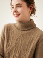 LanlyCashmere Women's Textured Cashmere Turtleneck Sweater