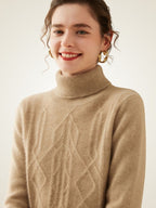 LanlyCashmere Women's Textured Cashmere Turtleneck Sweater