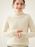 LanlyCashmere Women's Textured Cashmere Turtleneck Sweater