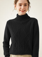 LanlyCashmere Women's Textured Cashmere Turtleneck Sweater