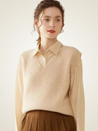 LanlyCashmere Women's V Neck Cashmere Sweater Vest Knit Top