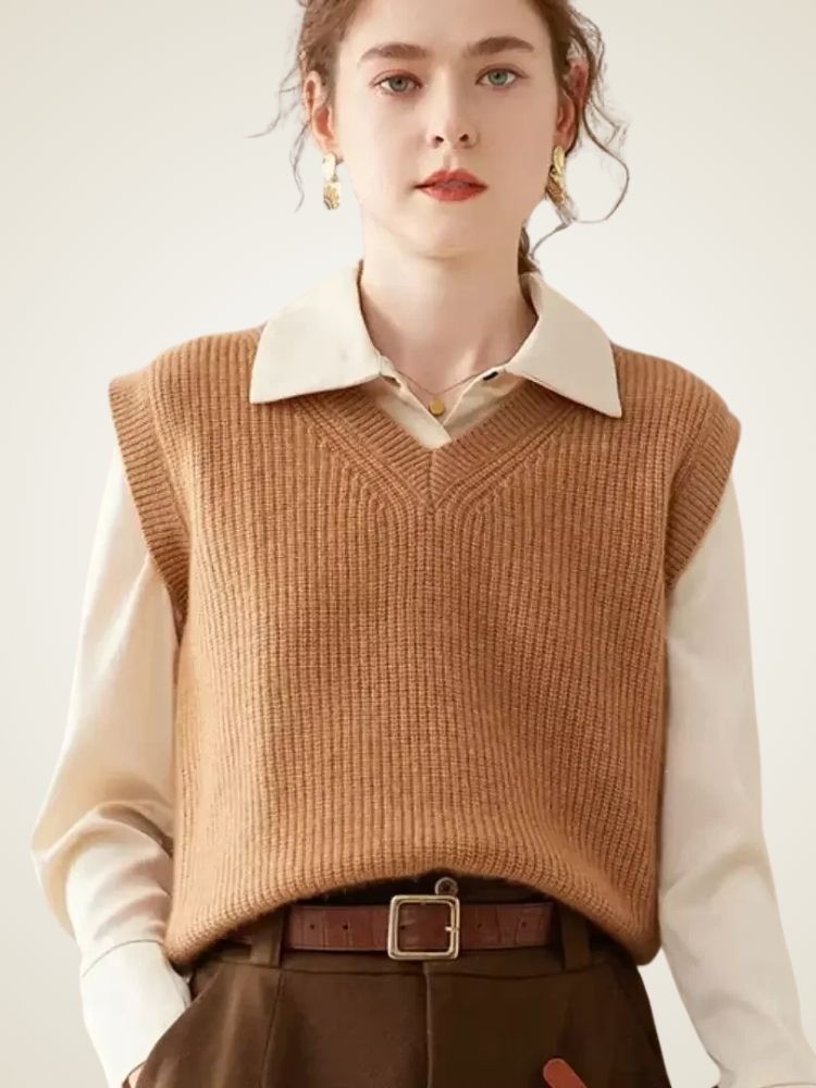 LanlyCashmere Women's V Neck Cashmere Sweater Vest Knit Top