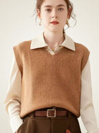 LanlyCashmere Women's V Neck Cashmere Sweater Vest Knit Top