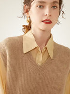 LanlyCashmere Women's V Neck Cashmere Sweater Vest Knit Top