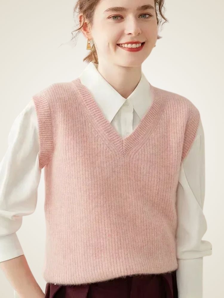 LanlyCashmere Women's V Neck Cashmere Sweater Vest Knit Top