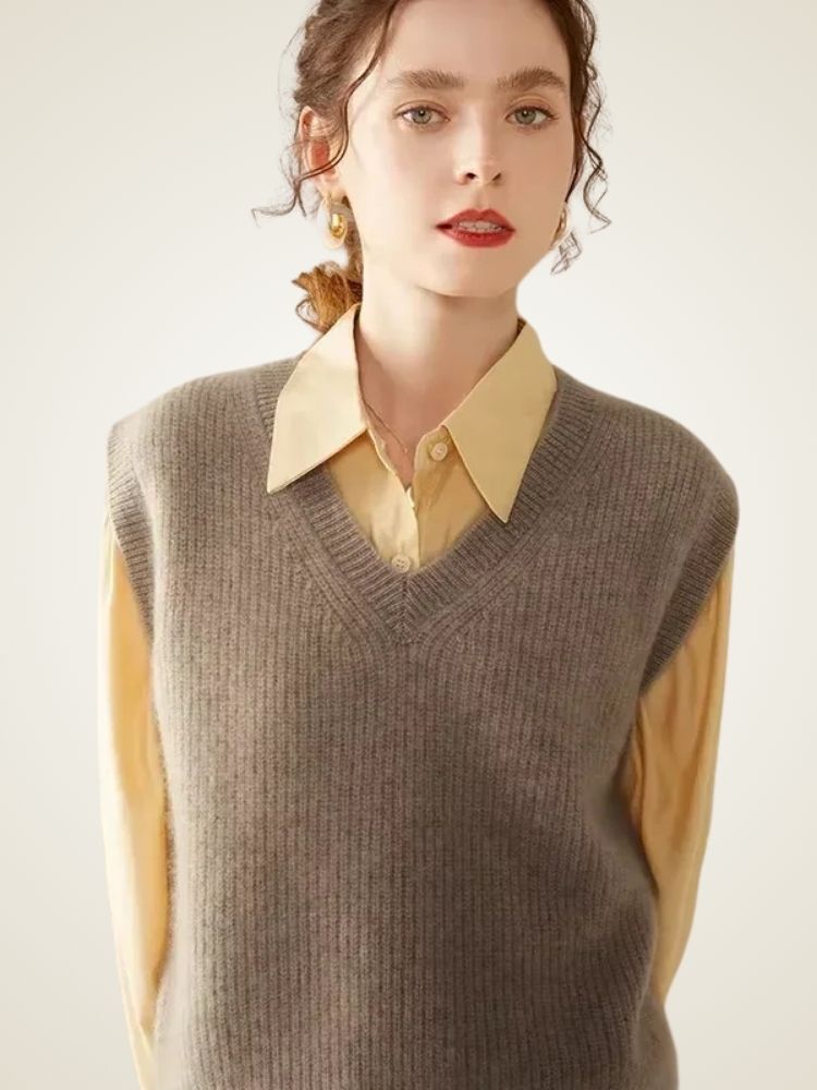 LanlyCashmere Women's V Neck Cashmere Sweater Vest Knit Top