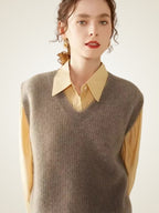 LanlyCashmere Women's V Neck Cashmere Sweater Vest Knit Top