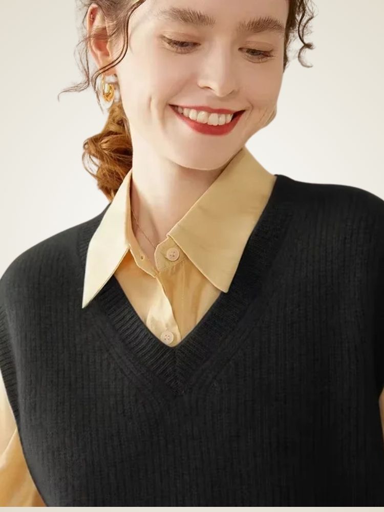 LanlyCashmere Women's V Neck Cashmere Sweater Vest Knit Top
