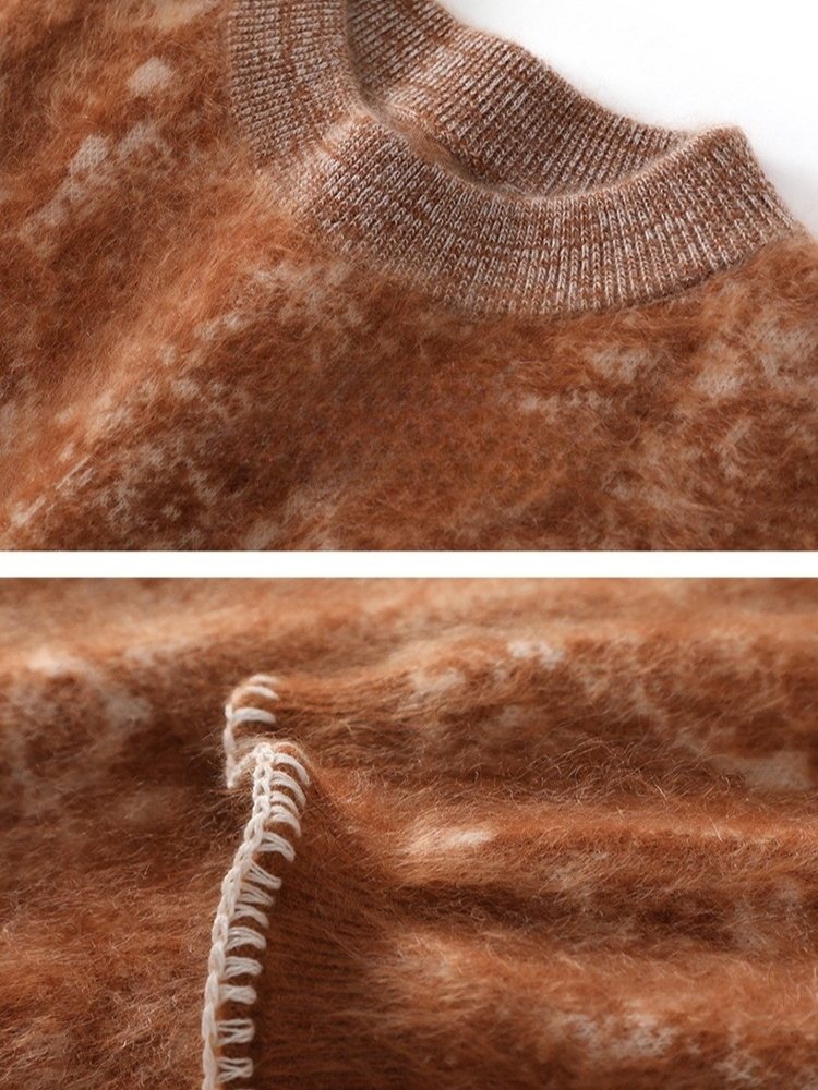 Lanly Cashmere Brushed Jacquard Sweater - Brown Mongolia Marble Knit