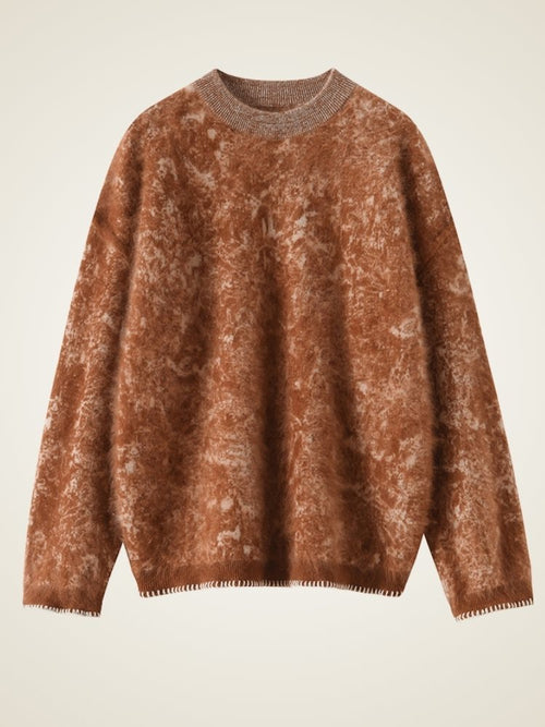 Lanly Cashmere Brushed Jacquard Sweater - Brown Mongolia Marble Knit