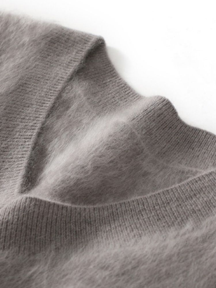 Lanly Cashmere Brushed V-Neck Sweater - Mongolia Loose Knit Pullover