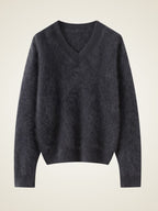 Lanly Cashmere Brushed V-Neck Sweater - Mongolia Loose Knit Pullover