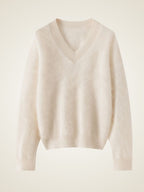 Lanly Cashmere Brushed V-Neck Sweater - Mongolia Loose Knit Pullover