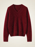 Lanly Cashmere Brushed V-Neck Sweater - Mongolia Loose Knit Pullover