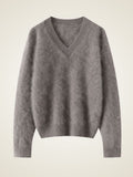 Lanly Cashmere Brushed V-Neck Sweater - Mongolia Loose Knit Pullover