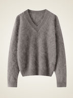 Lanly Cashmere Brushed V-Neck Sweater - Mongolia Loose Knit Pullover