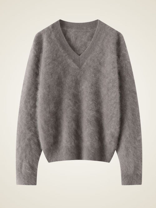 Lanly Cashmere Brushed V-Neck Sweater - Mongolia Loose Knit Pullover