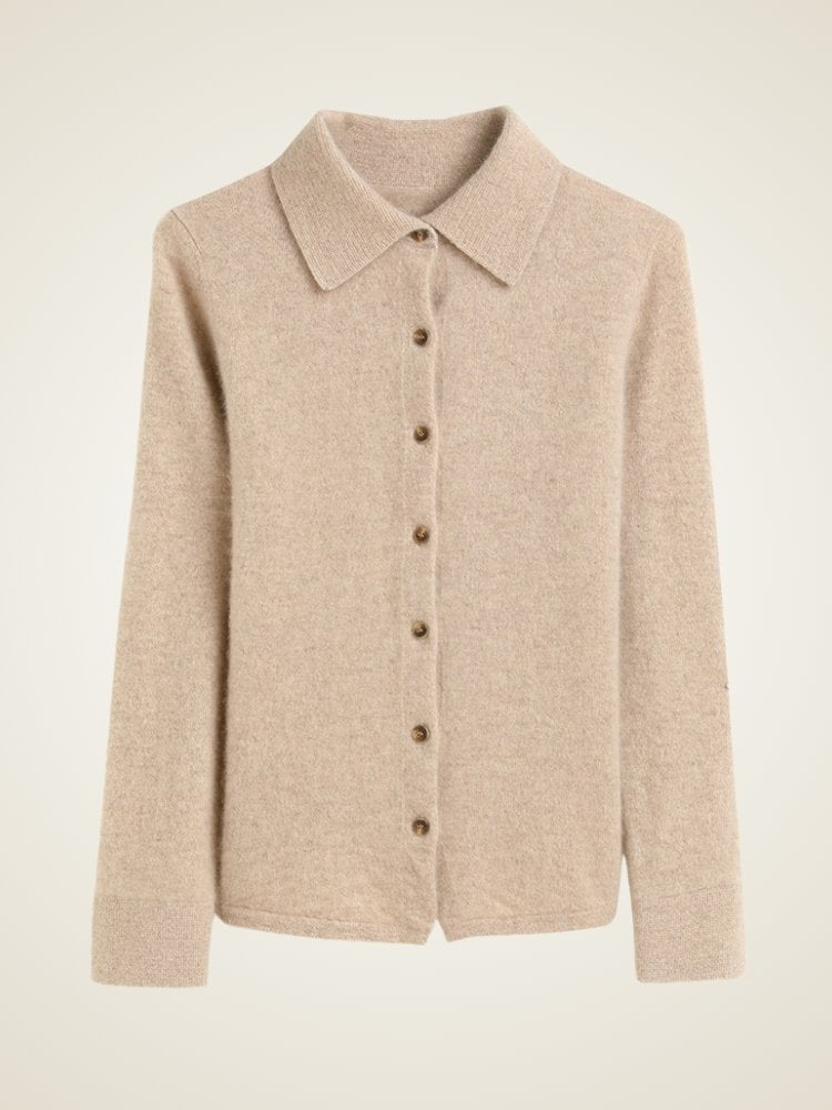 Lanly Cashmere Button-Down Shirt Cardigan - Mongolia Cashmere Polo Sweater