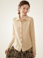 Lanly Cashmere Button-Down Shirt Cardigan - Mongolia Cashmere Polo Sweater