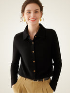 Lanly Cashmere Button-Down Shirt Cardigan - Mongolia Cashmere Polo Sweater