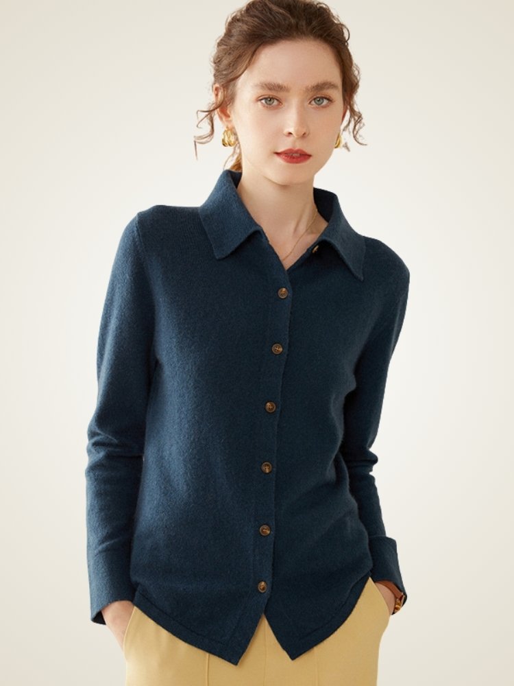 Lanly Cashmere Button-Down Shirt Cardigan - Mongolia Cashmere Polo Sweater