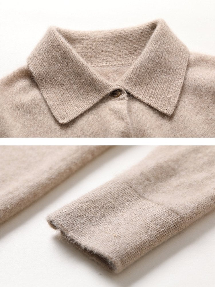 Lanly Cashmere Button-Down Shirt Cardigan - Mongolia Cashmere Polo Sweater