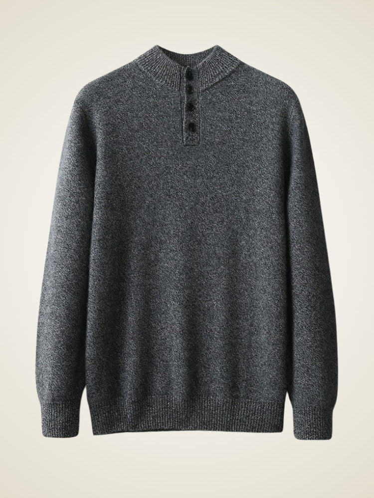 Lanly Cashmere Button Henley Knit - Premium Mongolia Cashmere Mock-Neck