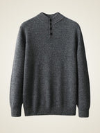 Lanly Cashmere Button Henley Knit - Premium Mongolia Cashmere Mock-Neck