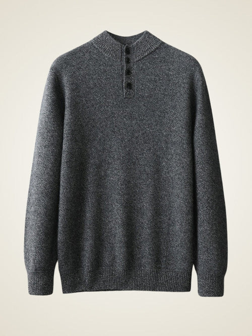 Lanly Cashmere Button Henley Knit - Premium Mongolia Cashmere Mock-Neck